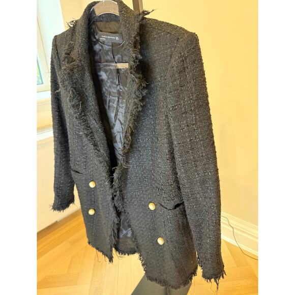 Zara - Black tweed coat with pearls - 	Womens XS - Picture 4 of 7